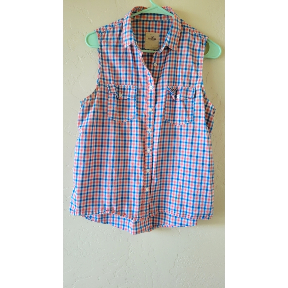 Hollister Plaid Button Tank Top w/ Pockets L